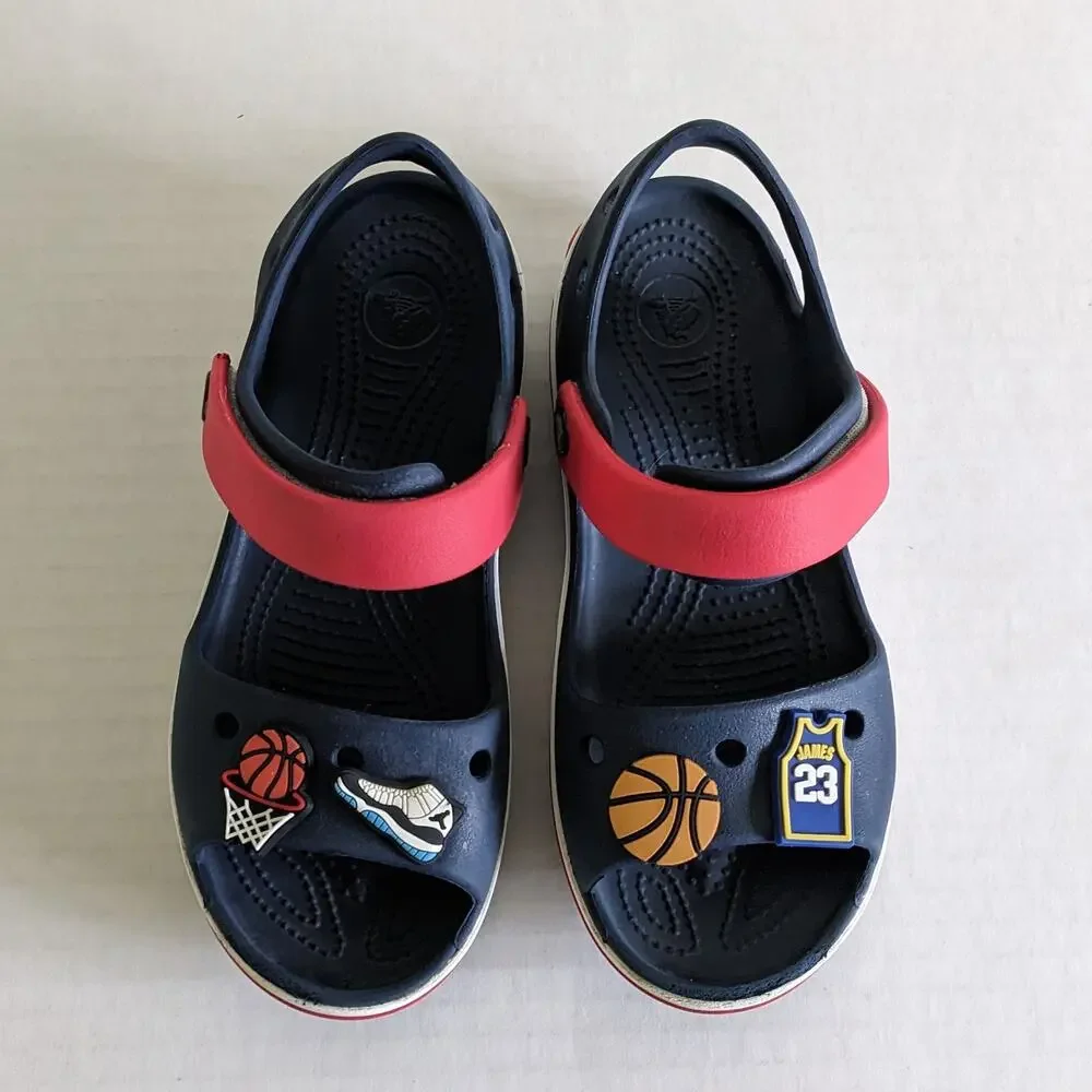 Crocs Crocband Sandals Size J1 Navy Red Basketball Jibbitz Lebron James Jordans